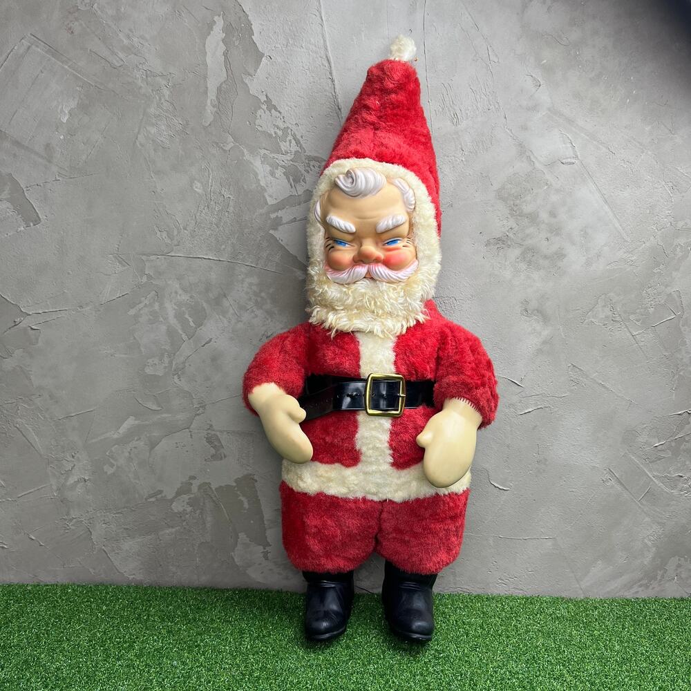 Vintage 1950s 60s Rubber Face Santa Claus 20” Plush Christmas Doll MCM Decor
